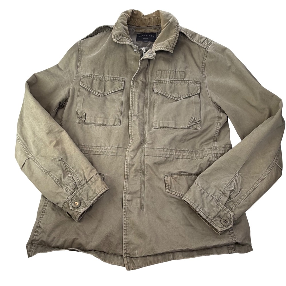 AllSaints Cote Military Field Jacket Olive Green Utility Cotton Men's Large